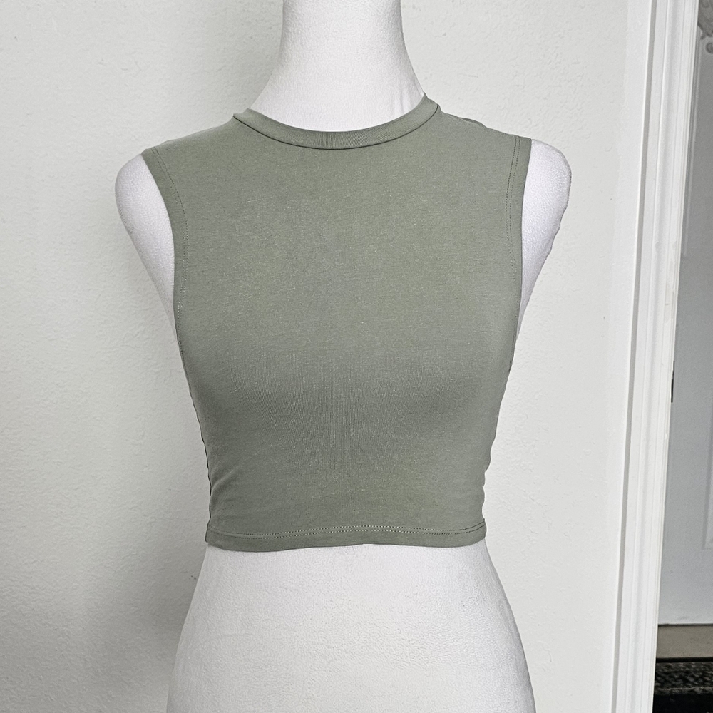 Zara Sage Green Sleeveless Crop Top Size XS
